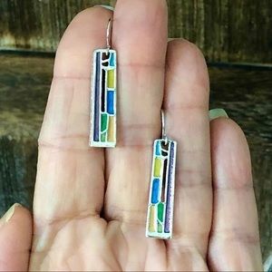 “Stained Glass” Style Abstract Silver Fashion Drop Earrings
